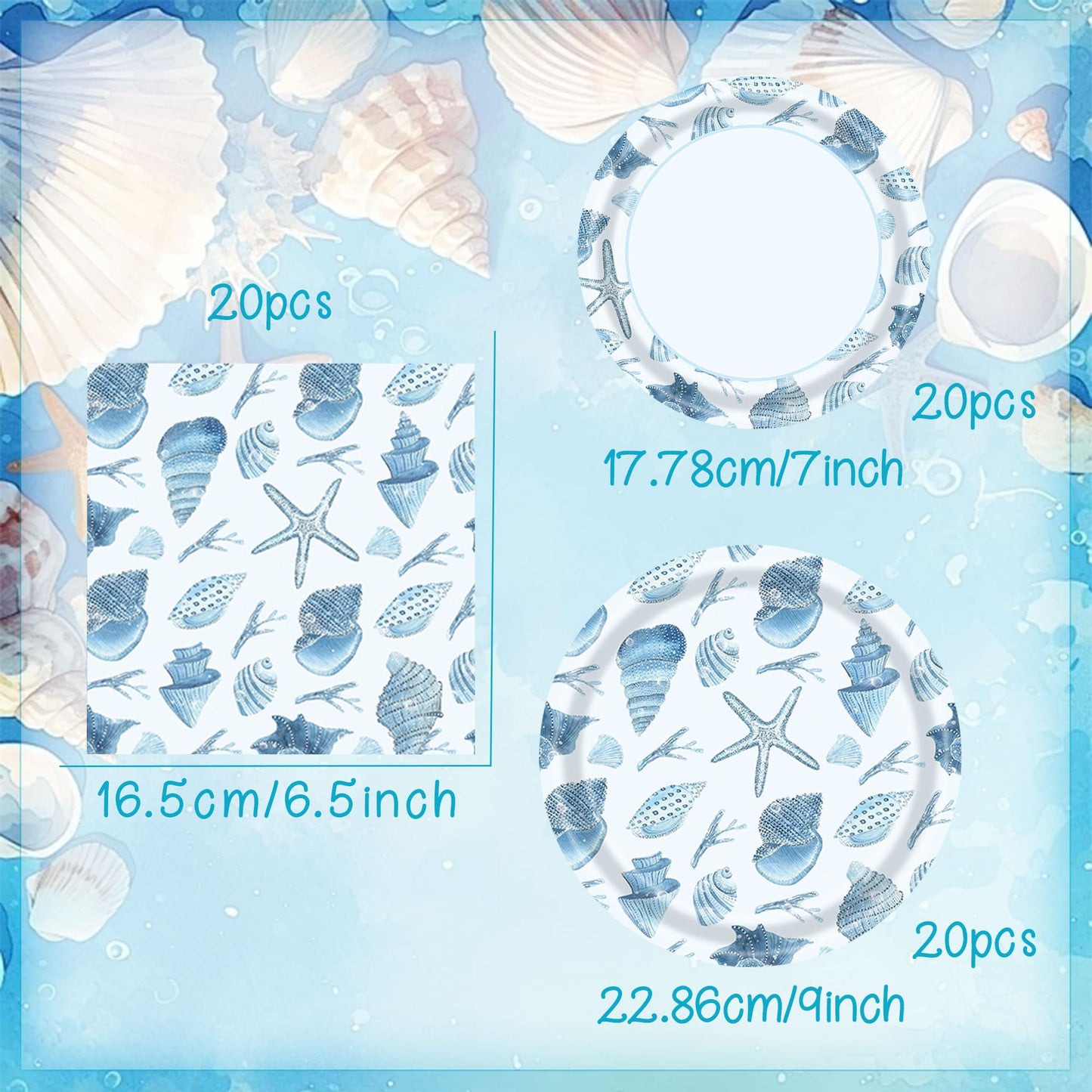 Seashell Beach Plates and Napkins Ocean Under the Sea Party Decorations Under the Sea Paper Plates Napkins Disposable Beach Shells Birthday Wedding Party Supplies