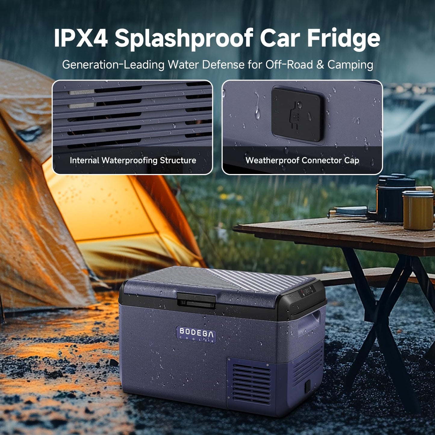 BODEGA 12 volt Car Refrigerator -32 QT Portable Freezer IPX4 Waterproof Car Fridge Electric Cooler Ultra-Quiet for Truck Van Camping Travel 12/24V DC 110~240 Volt AC,-4℉~68℉