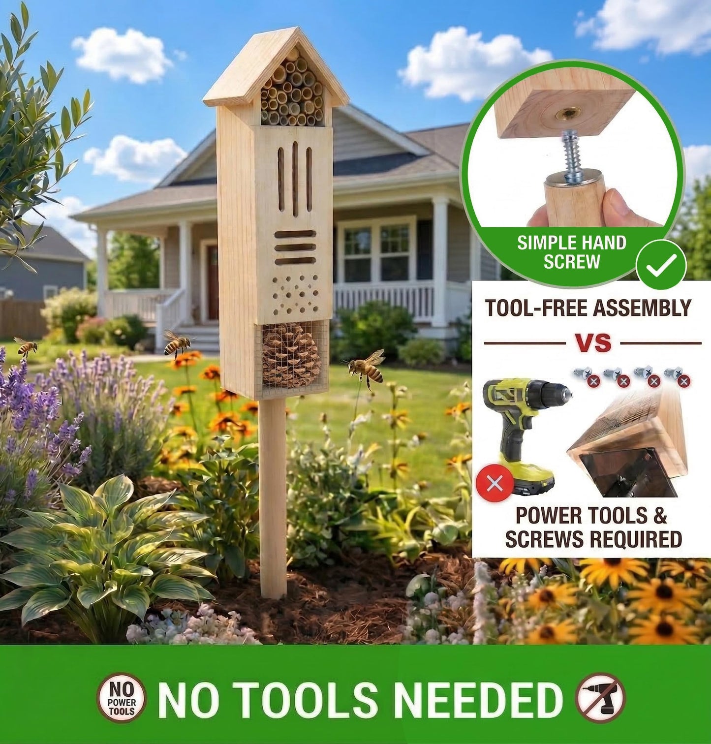 Butterfly Garden Pollinator Set – Wooden Butterfly House & Insect Hotel for Bees, Ladybugs & Beneficial Insects, Outdoor Garden Habitat Backyard Garden, Gift Set,