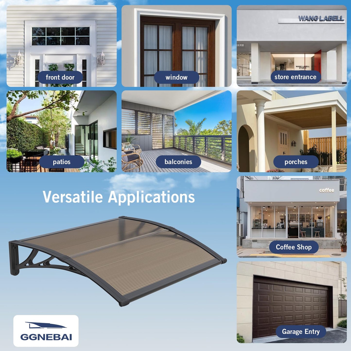 Awning for Door Entrance,40X120 Inches Awnings for Doors,Window Awning Canopy Exterior with Plastic Steel Bracket,Polycarbonate Cover,UV,Rain,Snow Protection for Porch,Patio,Deck
