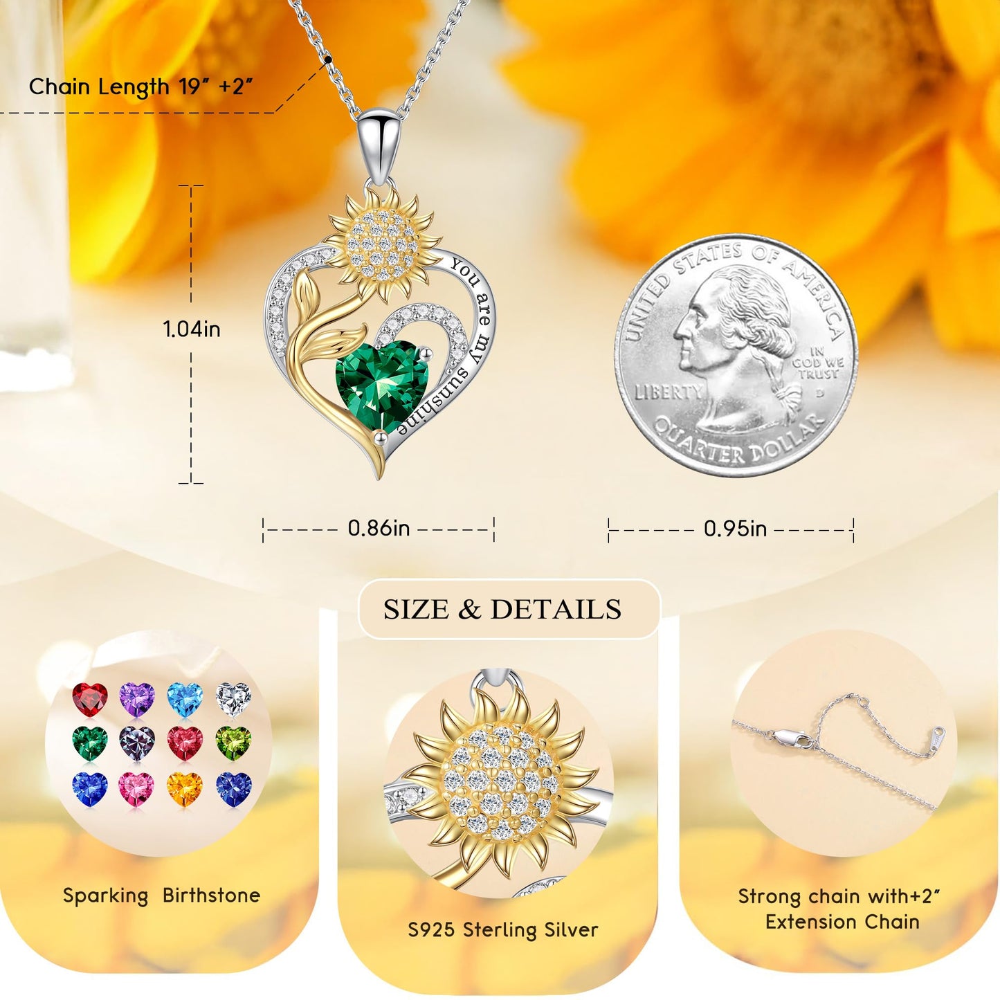 Iefil Sunflower Gifts for Women, Sunflower Necklace, Anniversary Birthday Gifts for Wife, October Lab-Created Pink Sapphire Jewelry, Birthstone Necklace for Women Wife Mom