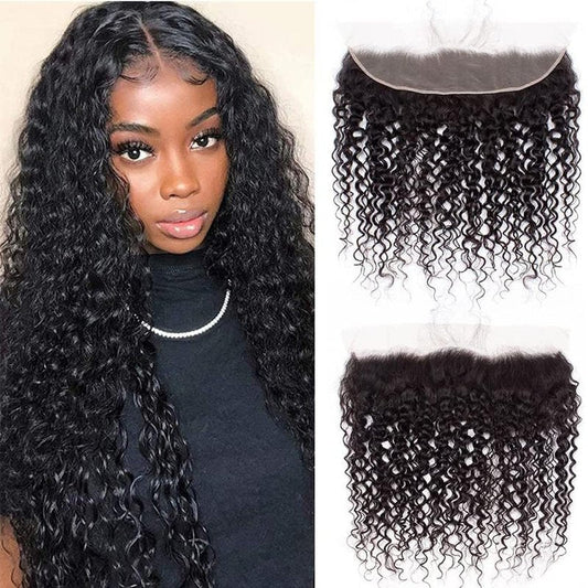 16 Inch 13x4 Lace Frontal Kinky Curly Human Hair 180% Density Unprocessed Deep Curly Virgin Hair 13x4 Ear to Ear Lace Closure Frontal Natural Color(13x4 Kinky Curly, 16 Inch)