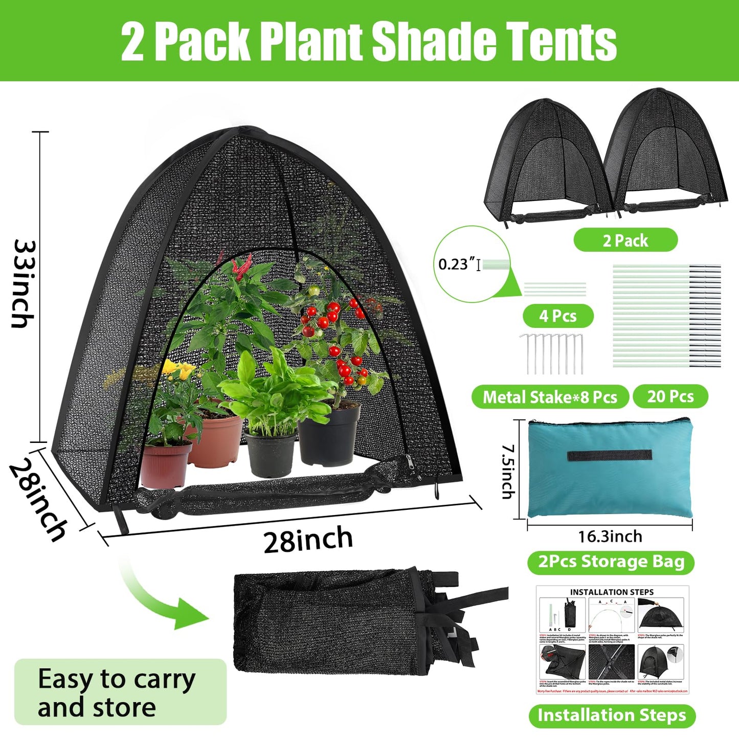 2 Pack Plant Shade Tent, Plant Shades for Outdoor Plants, UV Resisitant 50% Sunblock Shade for Plants Sun Protection, Plant Shade Cover for Flower Potted Plants (28x28x33Inch)