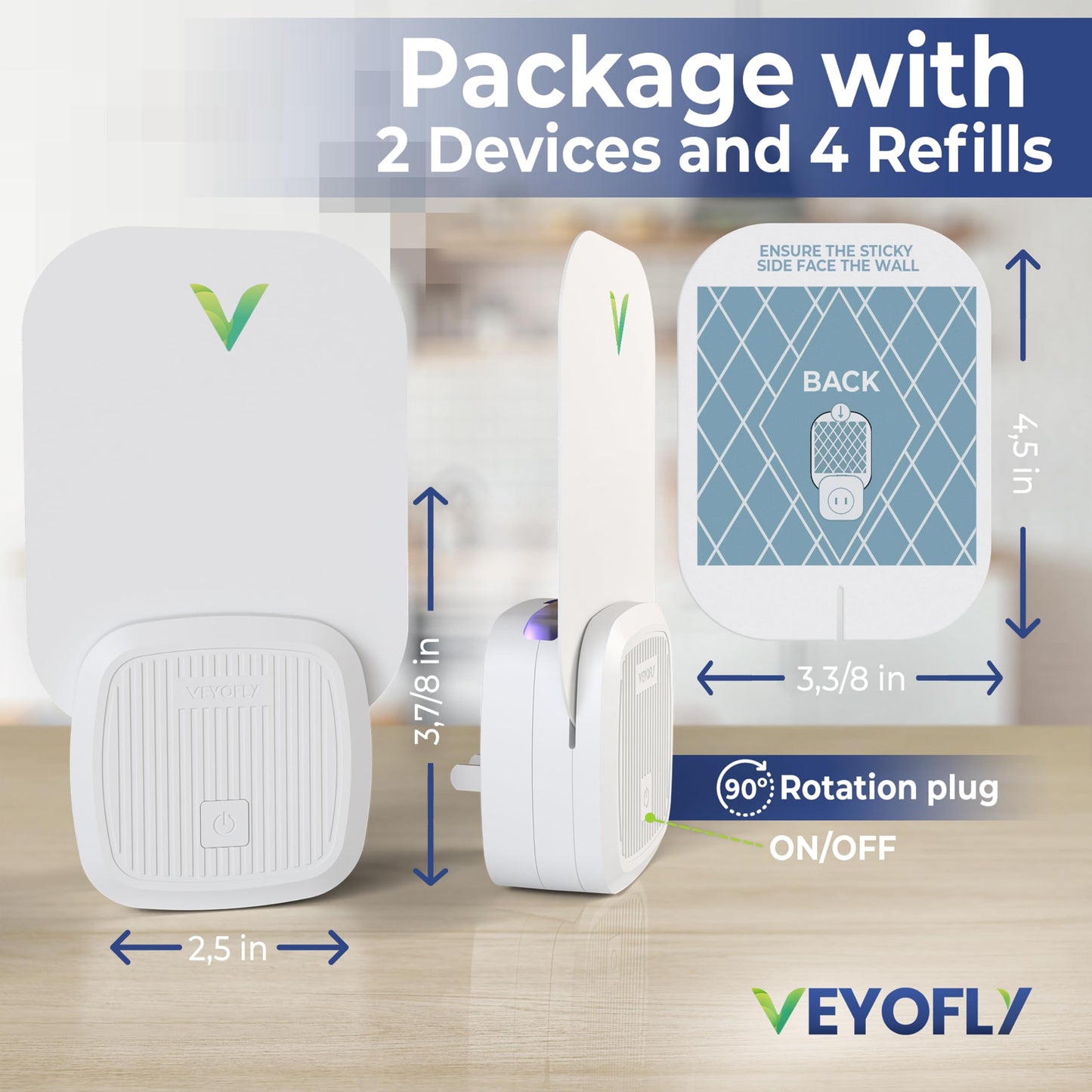 VEYOFLY Fly Trap Indoor, Fruit Fly Traps for Indoors Flying Insect (2 Device + 4 Refills) Gnat Traps for House Indoor, Bug Zapper Indoor, Gnat Killer Catcher & Fruit Fly Killer Light Plug in