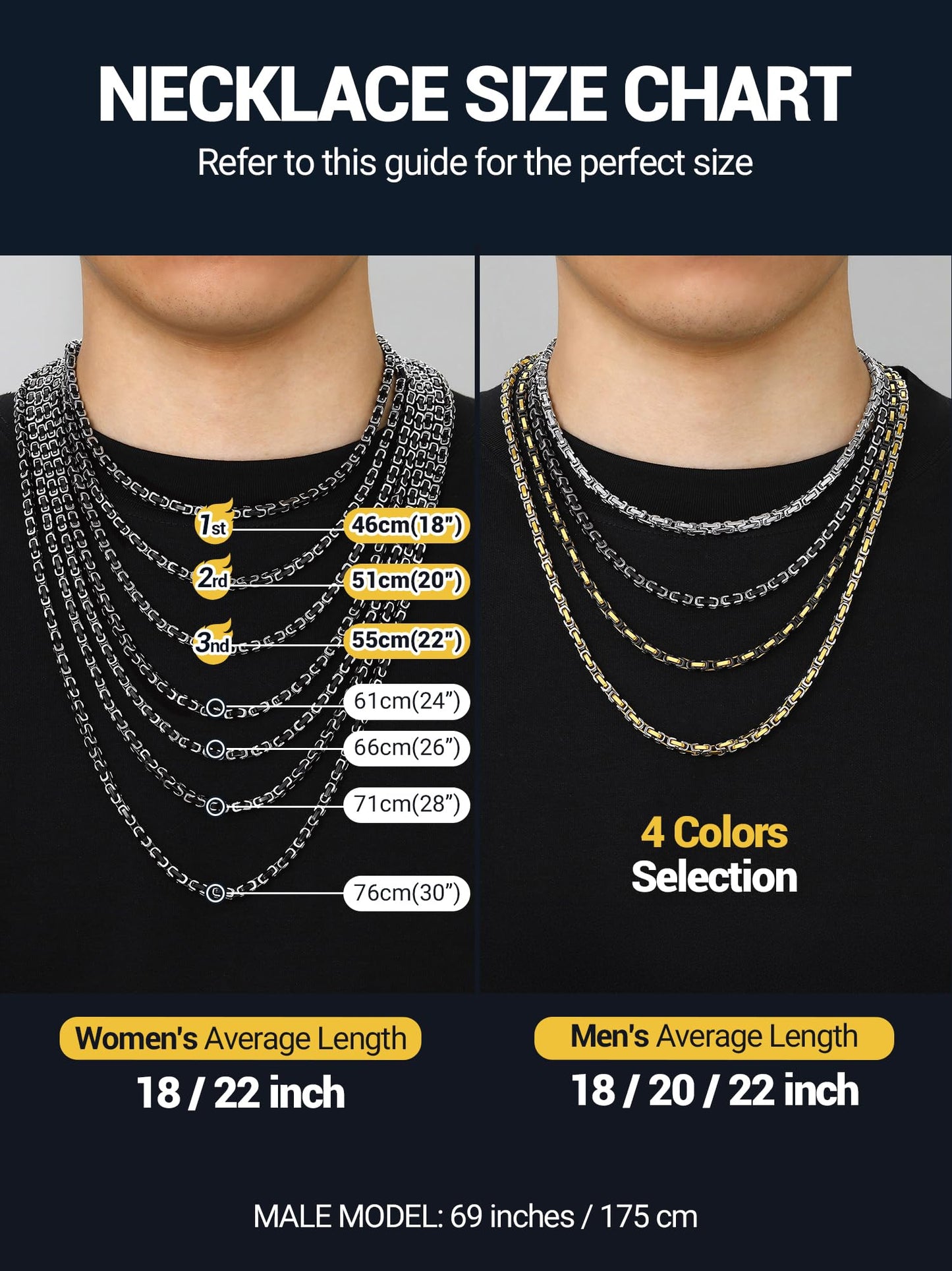 PROSTEEL Byzantine Necklace Stainless Steel Black Necklaces 24 Inch Men Mens Chain