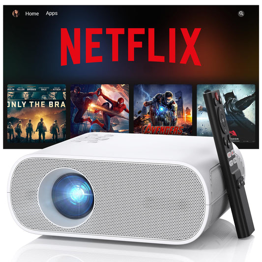 1500 ANSI Official Licensed Smart Projector, Compatible with Netflix, HOMPOW 4K Full HD Home Theater Projector with WiFi and Bluetooth, Built-in Apps, Electric Focus Outdoor & Indoor Movie Projector