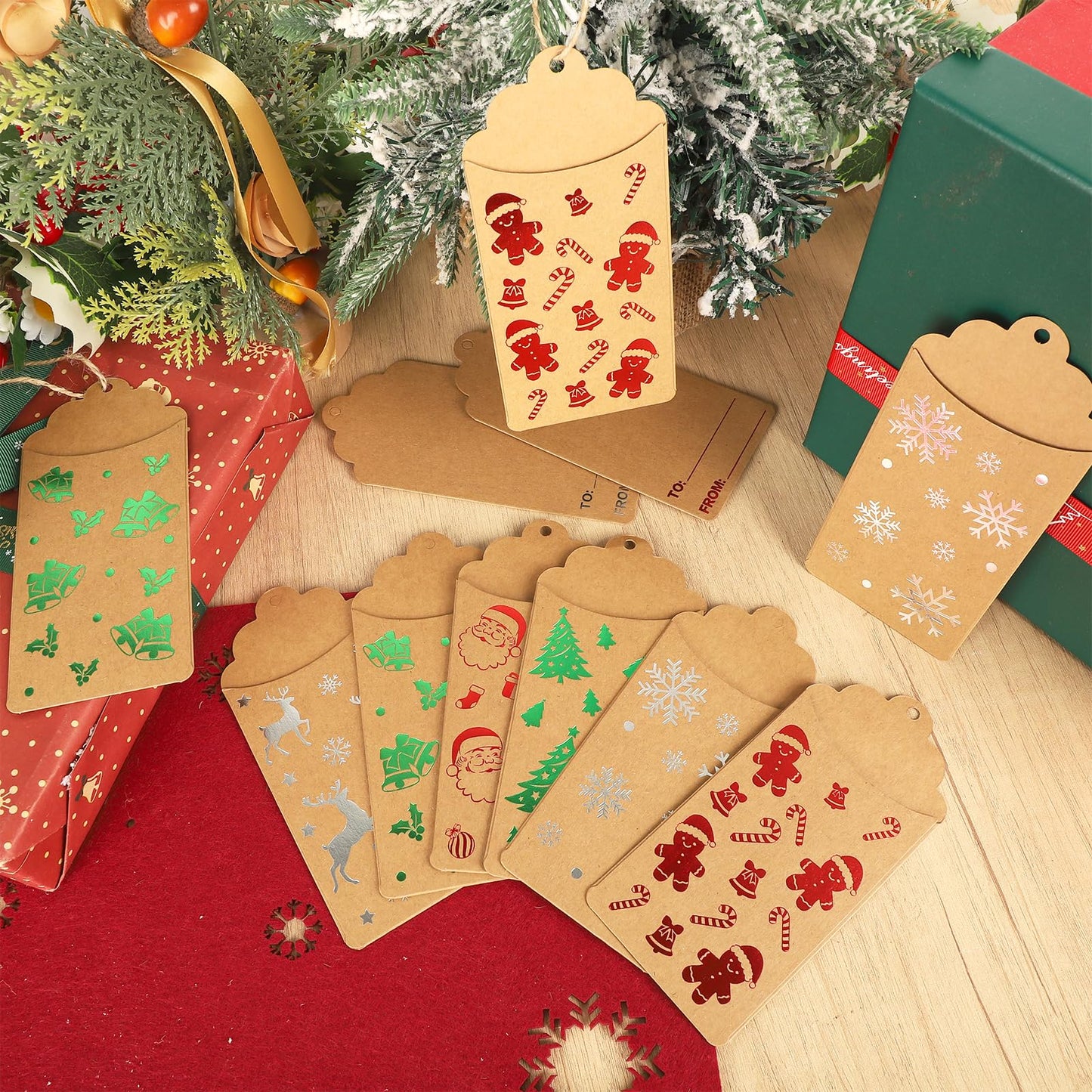 54Pcs Christmas Gift Card Holders, Kraft Paper Holiday Money Envelopes with String, Christmas Money Holder Gift Card Envelopes for XMAS Gifts Wrapping