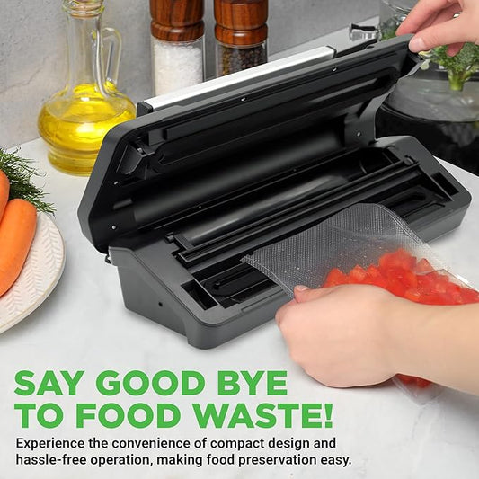 Nutrichef Automatic Food Vacuum Sealer with Double Sealing Function, Electric Air Sealing System for Dry, Liquid & Moist Foods, Reduces Food Waste, Preserve Freshness of Proteins, Fruits, Vegetables