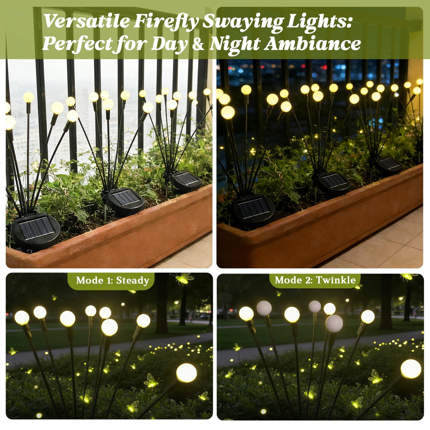 Veeydrut Solar Outdoor Firefly Lights Waterproof (6 Packs, 48 LEDs), 2 Modes Decorative Lighting, Solar Stake Lawn Swaying Lights, Unique Spring Garden Decor Gifts for Women