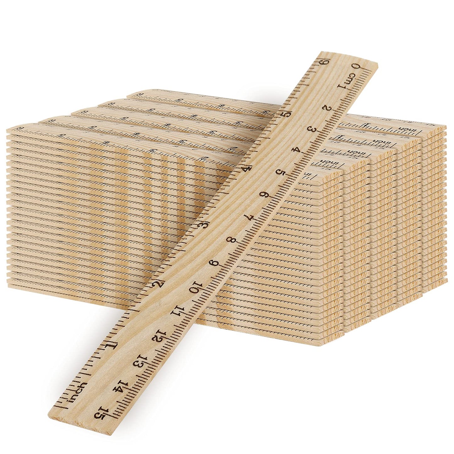 MUKLEI 144 Packs 6 Inch Wooden Rulers, 2 Scales Double Sided Pine Wood Student Ruler Measuring Rulers Straightedge for Home, School, Office, Craft Uses, 15 cm