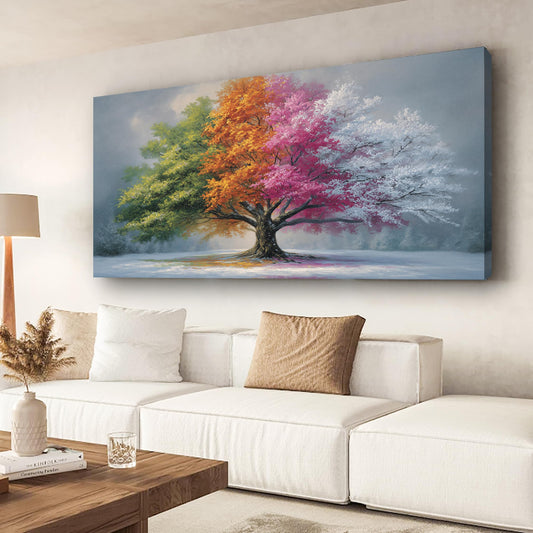 Abstract Four Seasons Tree Picture Print Canvas Wall Art Living Room Dining Room Office Study Bedroom Wall Decor Wall Art Prints Modern Style Artwork Waterproof Ready to Hang - 20x40 Inch