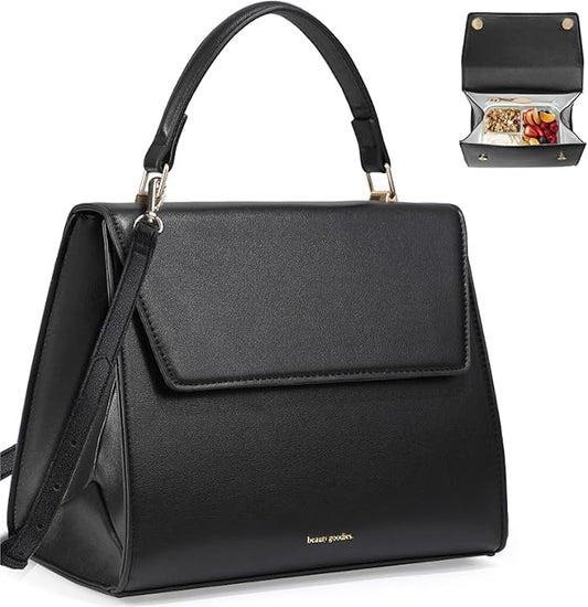 BEAUTYGOODIES X-Large Lunch Bag for Women, Work, Picnics and Parties, Insulated Cute Tote Purse Black,Stylish Bag for Women at Work, Office, Insulated Cooler for women, Ladies, Teachers, Nurses