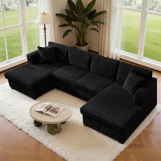 123" U-Shaped Modular sectional Sofa, Two L-Shape Chaise with 2 Cloud Couch sectional with Two Pillows, couches for Living Room (Black)
