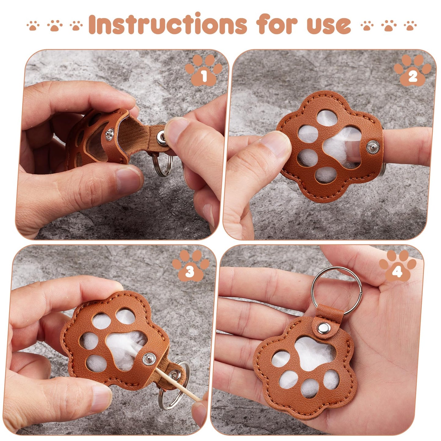 Aanqilze 5PCS Pet Hair Storage Keychain, Pet Dog Cat Hair Collector Paw Shaped fur keepsake Keychains, pet enthusiast commemorative gift