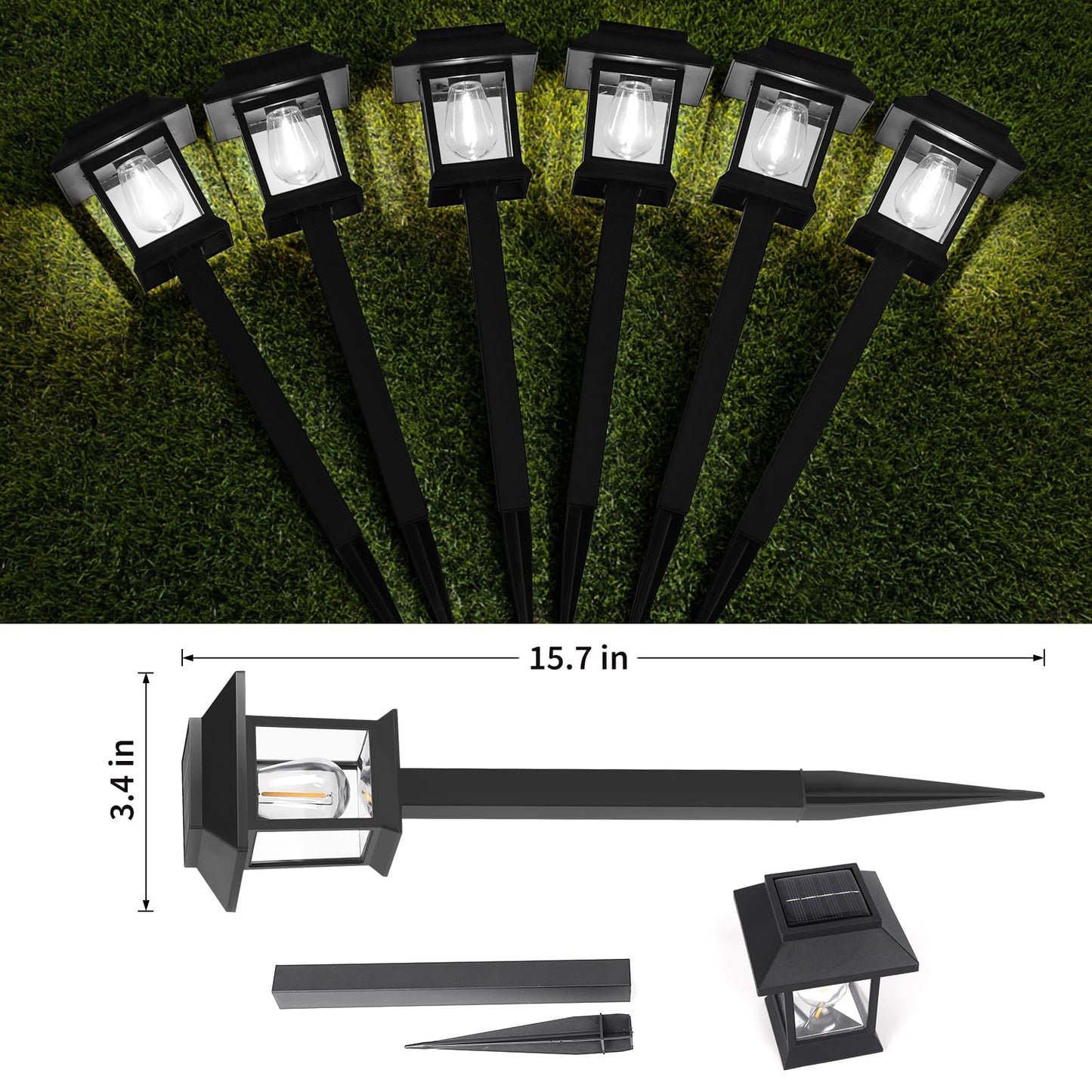 Greluna Solar Lights Outdoor, 6 Pack 6000K Waterproof Auto On/Off Solar Pathway Lights for Garden, Landscape, Path, Yard, Patio, Driveway, Walkway Decor