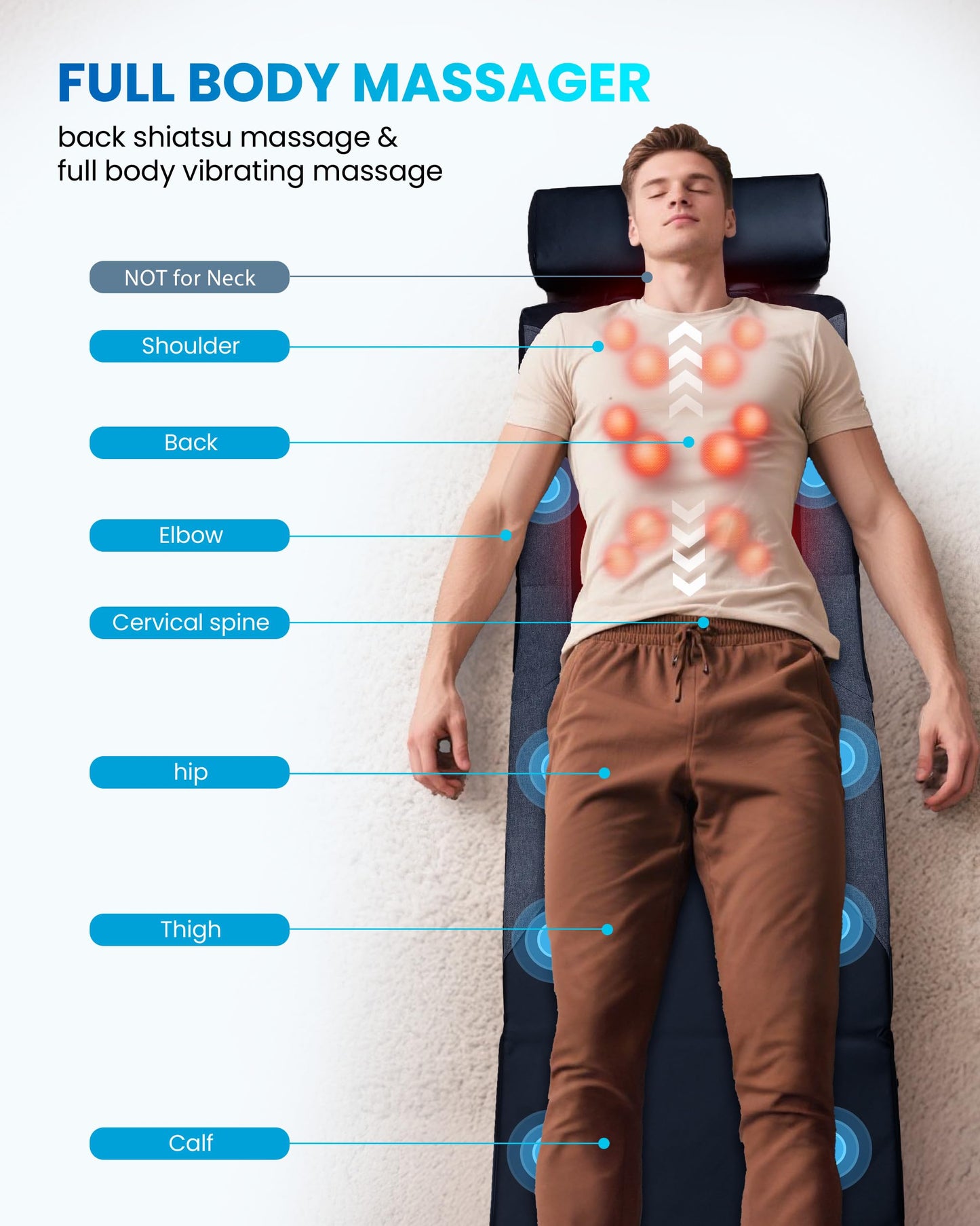 COMFIER Full Body Massage Mat with Heat, Shiatsu Back Massager for Pain Relief Deep Tissue Kneading & Vibration Heating Chair Massage Pad for Recliner, Sofa, Bed
