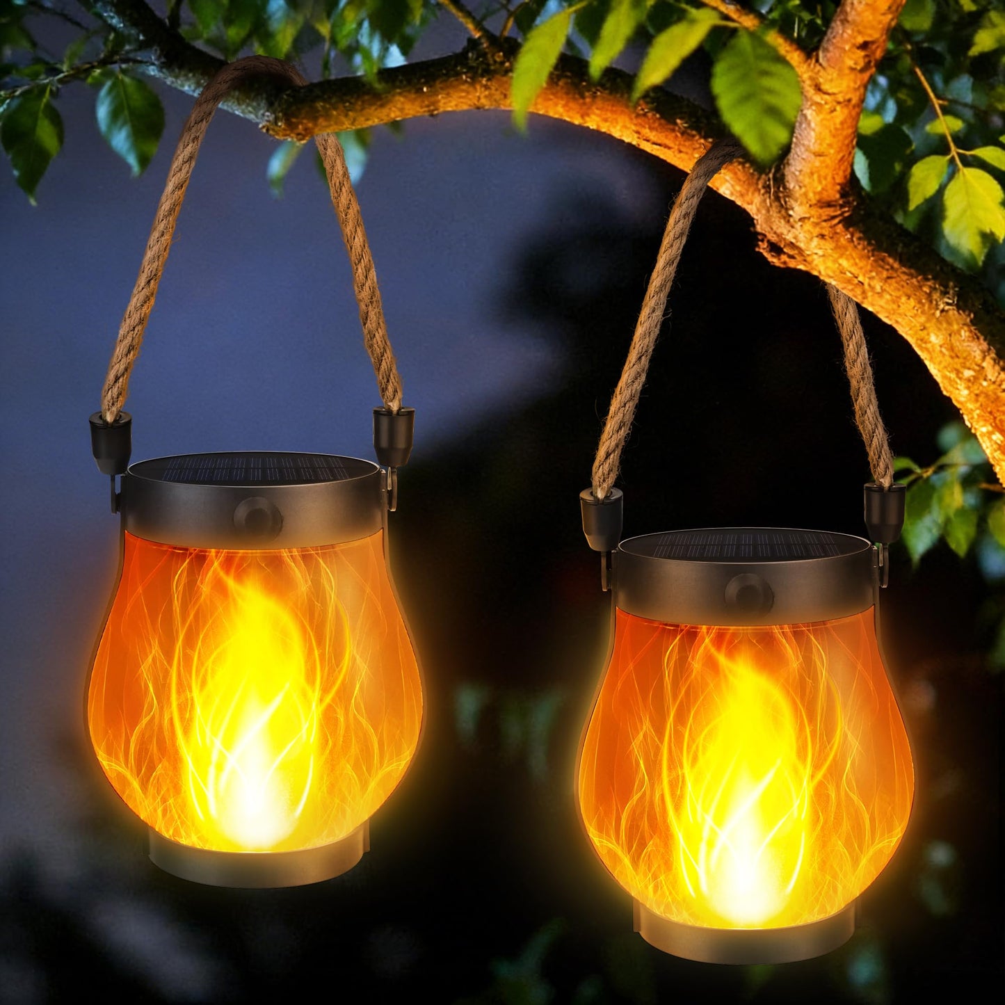 Jyoiat Solar Lanterns Outdoor Waterproof - 2 Pack everflame Solar Lantern with Dual Charging Modes of Solar & USB for Garden Yard Patio Birthday Mothers Day Gifts for Women (Warm White - 2 Pack)