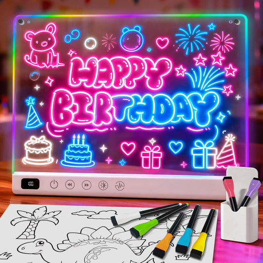 16" Rechargeable LED Drawing Board for Kids, Doodle LED Note Board with Colors, Neon Light Up Drawing Board with Markers&Tracing Paper, Creative Easter Birthday Christmas Gift Ideas