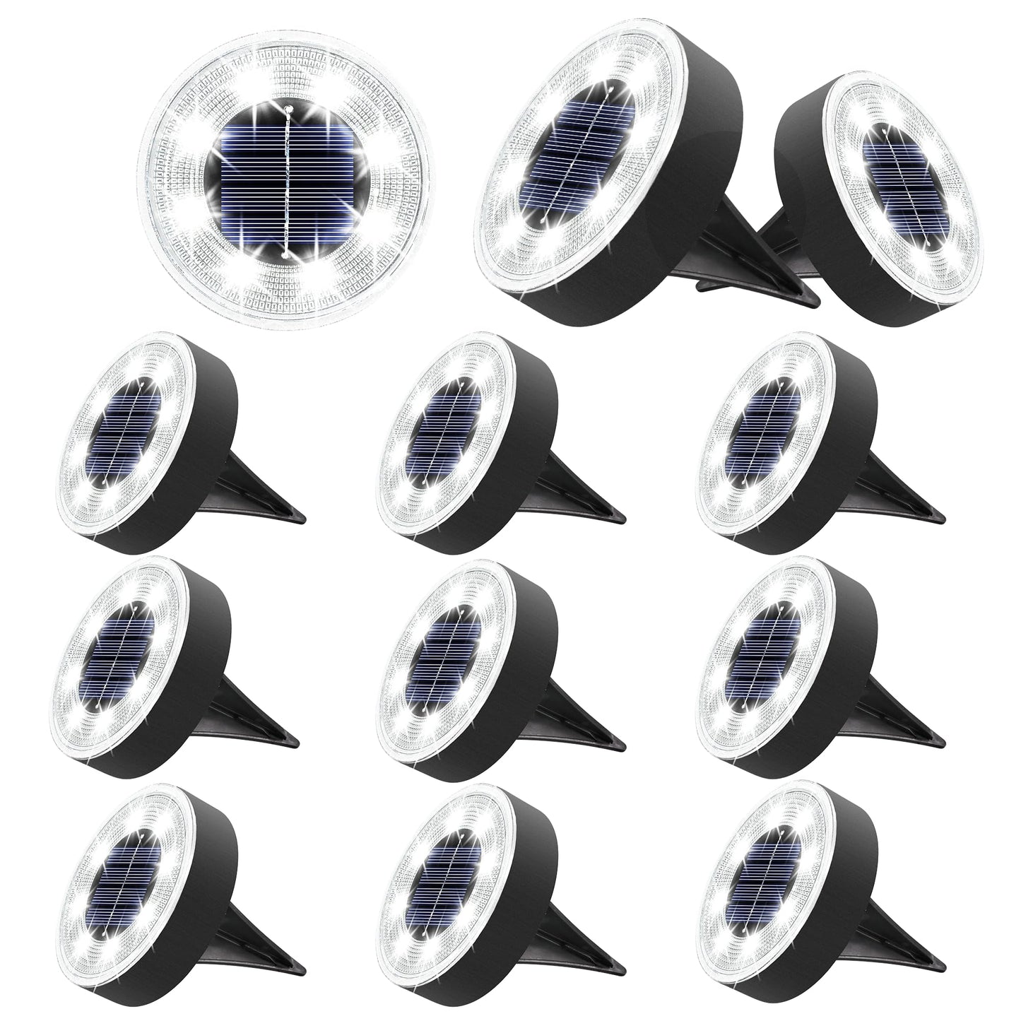 Joomer Solar Ground Lights, 12 Pack 8 LED Solar Lights Outdoor Waterproof IP68 Disc Light Landscape Lighting Garden Light for Patio Pathway Lawn Yard Driveway Walkway(White)