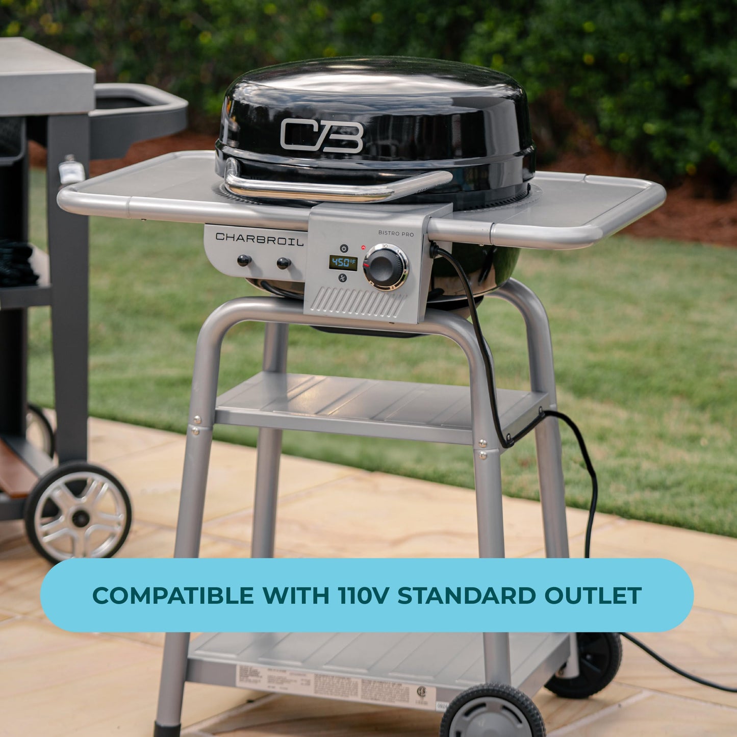 Charbroil 3-in-1 Dual Fuel Outdoor Bistro Pro Electric Grill & Griddle + Charcoal Mode BBQ, Black - 25302145