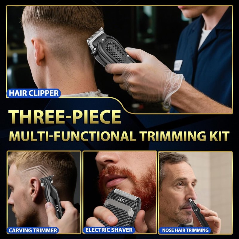 Professional Hair Clippers for Men - Cordless Trimmer Set with Nose & Ear Groomer | Rechargeable Electric Shaver