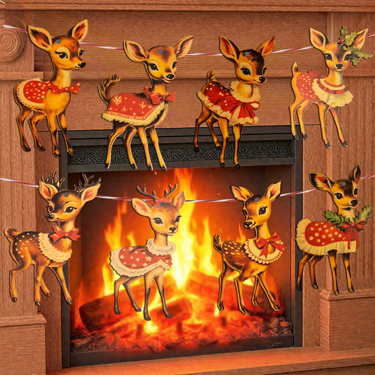 8pcs Vintage Christmas Decor Wood Banner 5.9x3.9inch Brown Sika Deer Style Retro Christmas Decorations for Party Waterproof Vintage Hanging Banner Indoor Outdoor