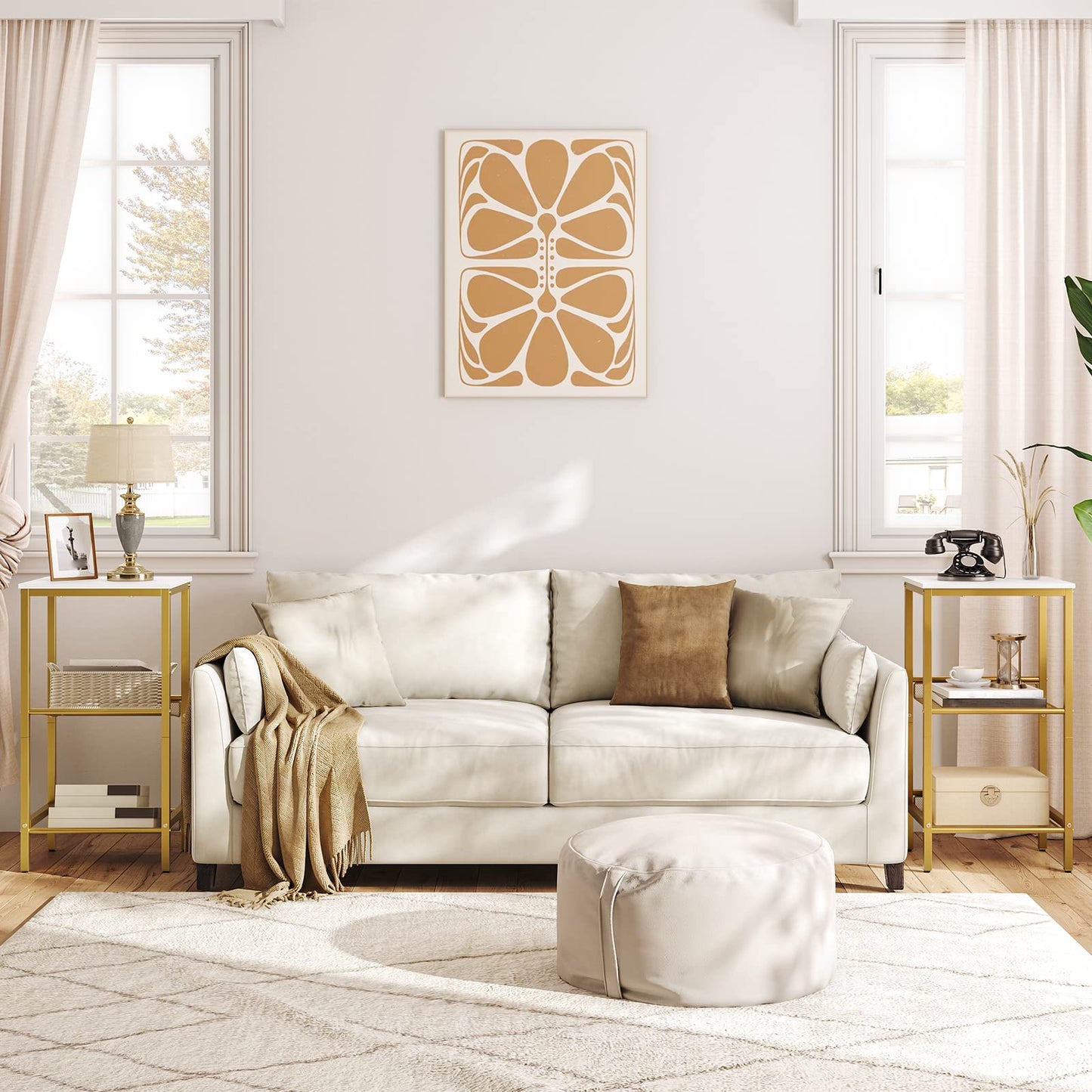 HOOBRO Tall End Table and Tall Side Table Bundle, 3-Tier Telephone Table, 2-Tier Tall End Table with Adjustable Mesh Shelves, Small Entryway Table, Laptop Table, DW01DH01G1-DW03DH01