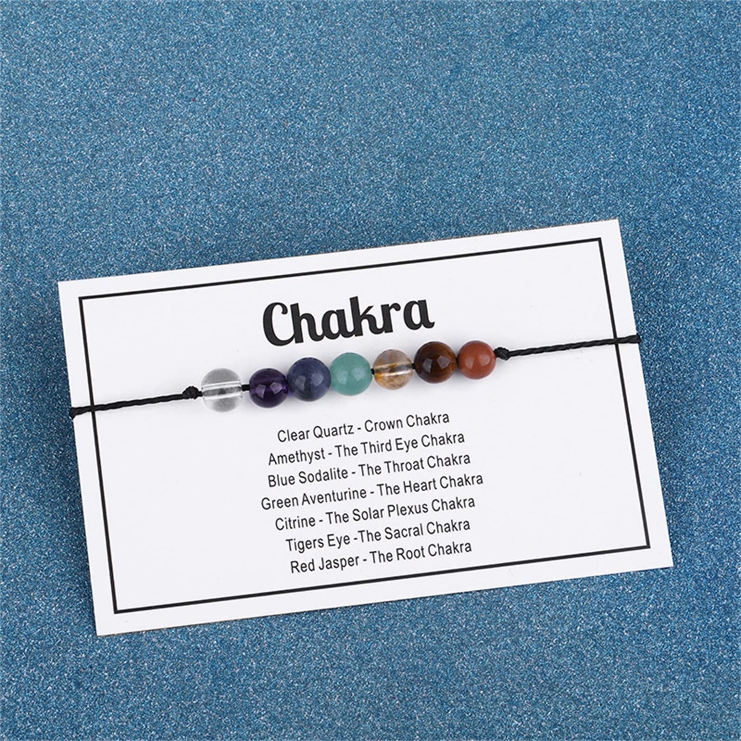 Multistyle Healing Crystal Stone Bead Strand Card Bracelets Handmade Adjustable Wax Rope Yoga Amethyst Tigereye Chakra Bracelets for Women Men Meditation Relax Anxiety Jewelry Gift (Chakra)