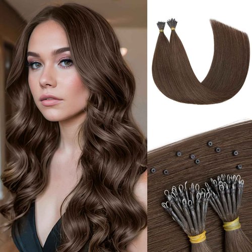 SEGO Pro 50pcs Nano Beads Hair Extensions Straight Nano Beads For Hair Pre-Bonded Seamless Nano Tip Real Human Hair，20Inch Dark Brown,50g