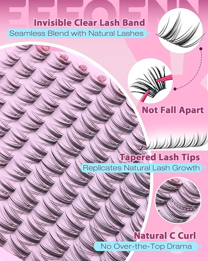 Lash Clusters Natural Eyelash Clusters Wispy Lashes Clusters C Curl Cluster Eyelash Extensions 8-14mm Lash Cluster Invisible Band Individual Lashes Bunny Cluster Lashes by Eefofnn