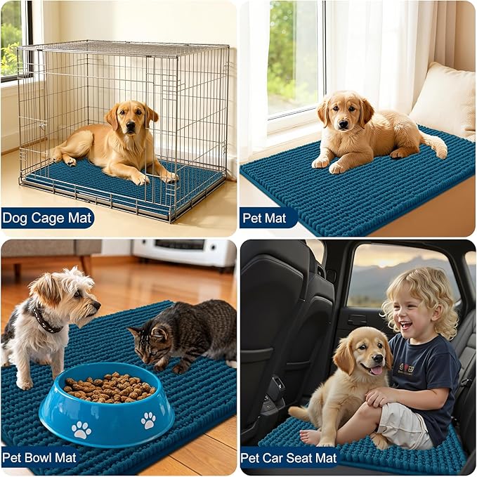 OLANLY Dog Door Mat for Muddy Paws 44x32, Ultra Absorbent Chenille Mud Doormat, Non-Slip Washable and Dirt Trapping Doormat for Indoor Entryway, Quick-Dry Indoor Pet Bed Mats for Dogs, Atlantic Blue