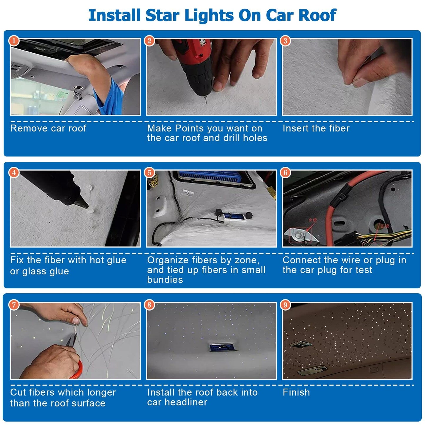 AZIMOM 16W Twinkle & Sound Activate 600pcs*0.03in*13.1ft Fiber Optic Starlight Headliner Kits for Car Home Star Ceiling Sky Decoration, APP& Remote Control Light Engine End Glow Fiber Strands