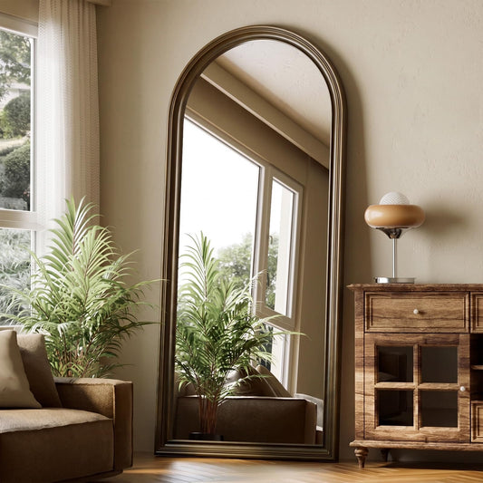 71"x32" Elegant Vintage Arched Full Length Mirror with Stand, Luxury Large Full Body Mirror with Tempered Glass, Leaning Wall Mount Floor Standing Mirrors for Living Room Bedroom Entryway Outfit Check