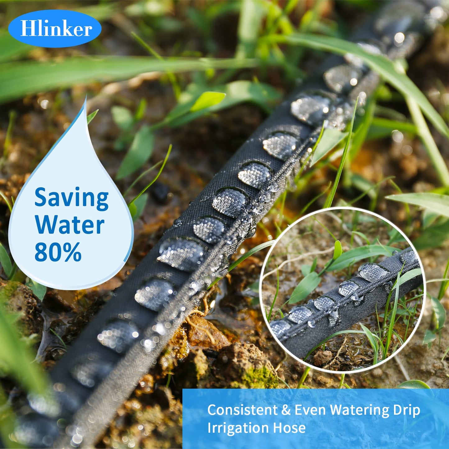 Hlinker Flat Soaker Hose 100 FT for Garden Beds, 50Ft 2Packs 1/2" Linkable Consistent Drip Irrigation Hose Save 80% Water, Leakproof Heavy Duty Double Layer Sprinkler Hose