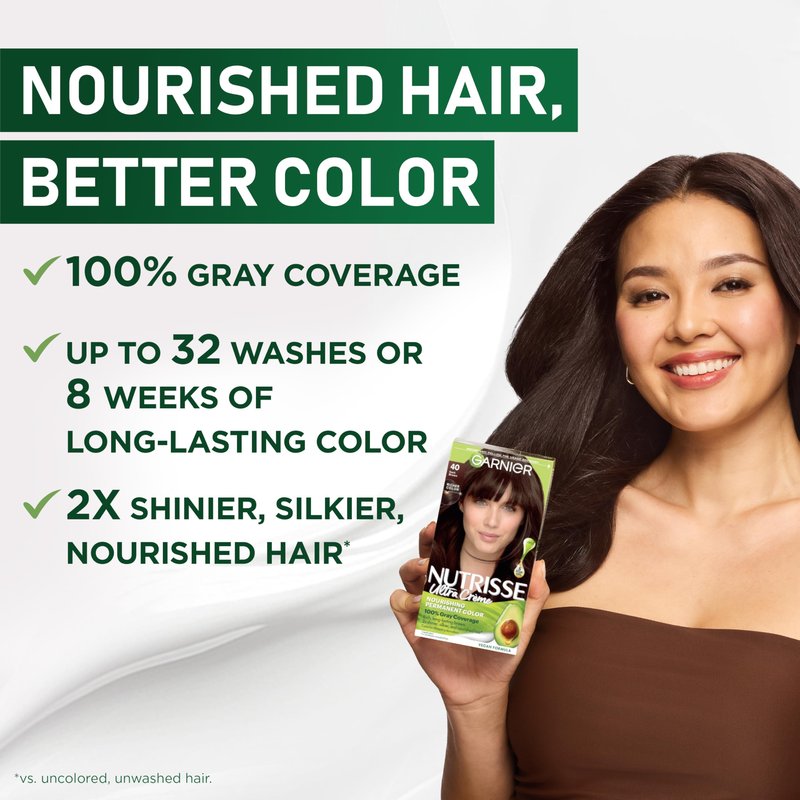 Garnier Nutrisse Ultra Crème Hair Color, Permanent Hair Dye with 100% Gray Coverage, Vegan & Cruelty-Free, 30 Darkest Brown (Sweet Cola), 1 Count