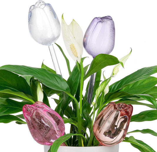 Adoric Plant Self-Watering Stakes 4 Tulips, Self Watering Planter Insert,Plant Watering Devices,Watering Bulbs for Indoor Automatic Plant Waterer Indoor (Small-4 Tulips)