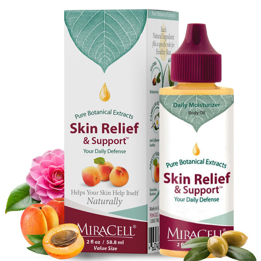Miracell Skin Relief & Support Oil | Natural Moisturizer for Dry, Sensitive, or Irritated Skin | Soothes Cuts, Scrapes, Bug Bites, Sunburn, Chafing, Rough Hands, Cracked Cuticles & Windburn | 2 oz