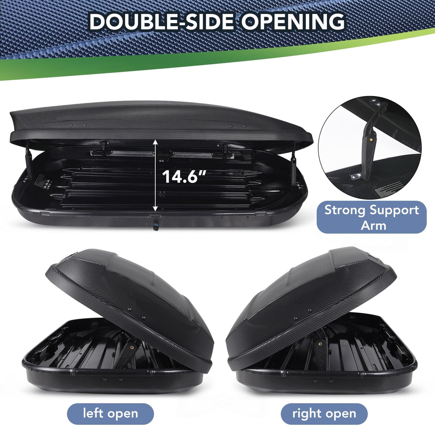 Rooftop Cargo Box Carrier, 165-Lbs Load Capacity Hard Shell Roof Box with Secure Straps&Keys for Roof Rack, 390L(14 Cu Ft) Weather-Resistant Roof Rack Cargo Box