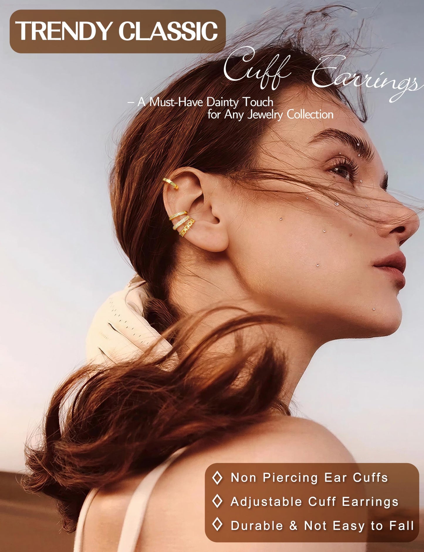 4 Pairs Ear Cuffs Non Piercing - 14K Gold Plated Ear Cuffs Earrings for Women Trendy Ear Cuff for Non Pierced Ears Clip On Carrtilage Earring Lightweight Adjustable Fake Earrings Set Dainty