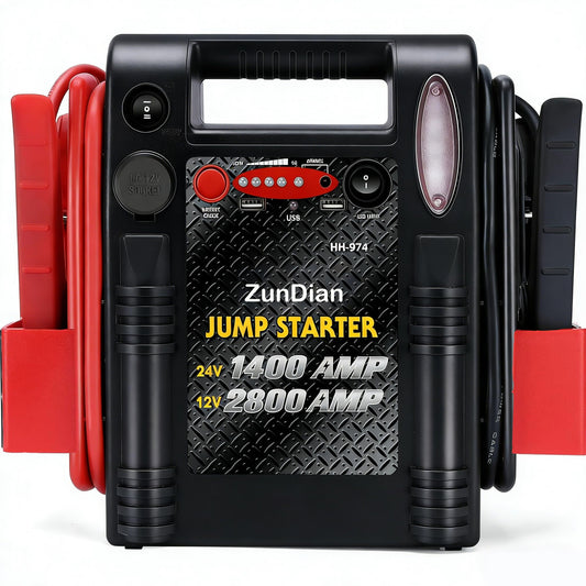 12V/24V Jump Starter - ZunDian 2800/1400 Amp Heavy Duty Jump Box, Works with Truck Tractor Excavator Automotive Engine Starter Battery Charger Booster Jumper Box with USB/DC Power Unit