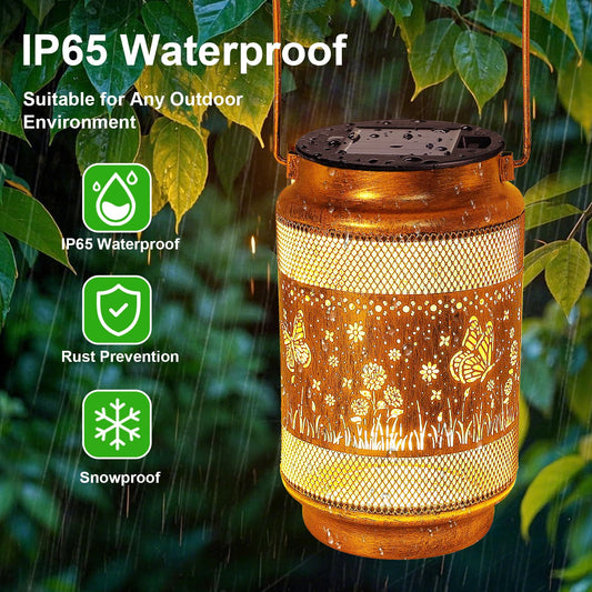 2 Pack Butterfly Solar Lanterns Outdoor Waterproof Garden Decor, Gifts for Mothers Day Women Mom Grandma Birthday, Metal Hanging Solar Lights for Outside Yard Patio Pathway Backyard Porch