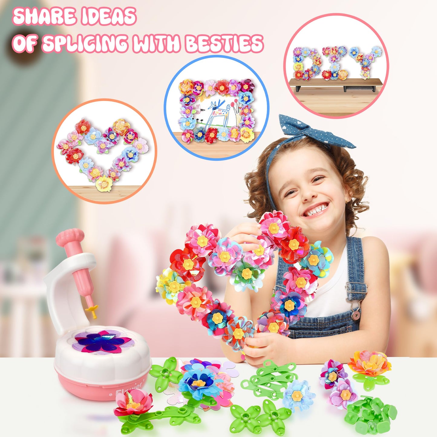 PERRYHOME Fabric Flower Bouquets Toys, 300+ Pcs Birthday Gift Activity Kit, 2 Gameplays STEM Craft for Kids, Reusable DIY Bouquets Maker Mothers Day Gifts for 3 4 5 6 7 8 Years Toddler Girl Gift