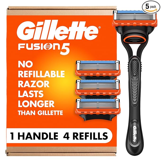 Gillette Fusion5 Razors for Men, 1 Razor, 4 Blade Refills, Lubrastrip for a More Comfortable Shave
