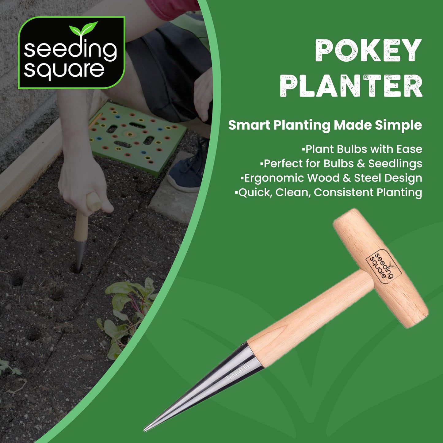 Row Seeder + Pokey Planter Bundle – Garden Row Maker & Dibber Tool for Fast Planting, Straight Rows & Precise Seed Placement