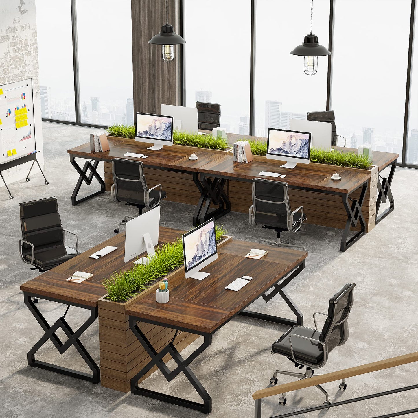 Tribesigns 63-inch Executive Desk, Large Office Computer Desk with Extra Thick Wooden Tabletop and Metal Frame, Modern Simple Workstation Writing Table Study Desk for Home Office, Vintage Brown