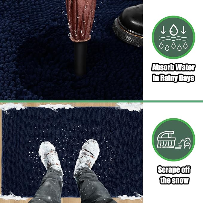 IM HOME Chenille Absorbent Outdoor Doormat 30" x 20", Washable Muddy Door Mats for Dog Non Slip Indoor Doormat Dog Mat for Muddy Paw Front Inside Doormats for Entryway Navy Blue