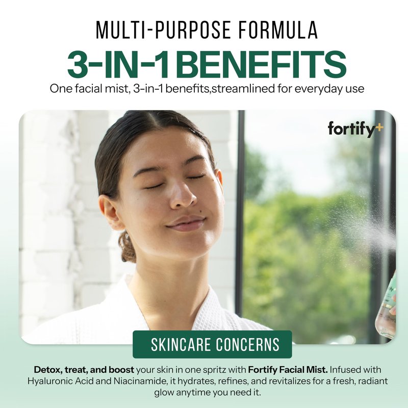 Fortify Hydrating Facial Mist Spray with Hyaluronic Acid & Aloe - Dermatologist Tested