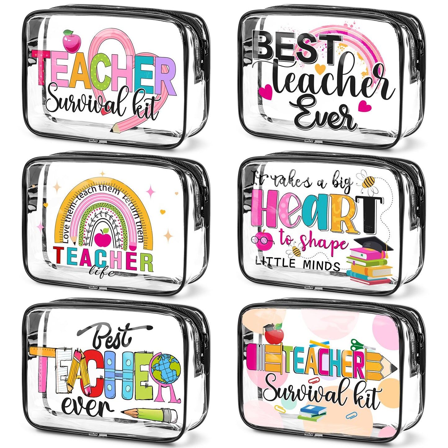 Cunno Makeup Bags Gifts for Women Teacher Beach Cruise Swim Nurse Dance Happy Graduation Gift Survival Kit Clear Cosmetic Bags PVC Waterproof Travel Toiletry Handbags Purses Organizer(Teacher)