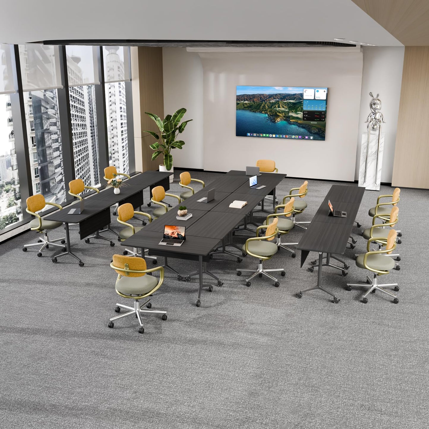rzoizwko 4Packs Folding Conference Tables on Wheels,55.1 in Mobile Flip Top Meeting Room Table for Office & Training Rooms,Foldable Conference Room Tables Modular Rolling Desk Heavy-Duty Metal Frame