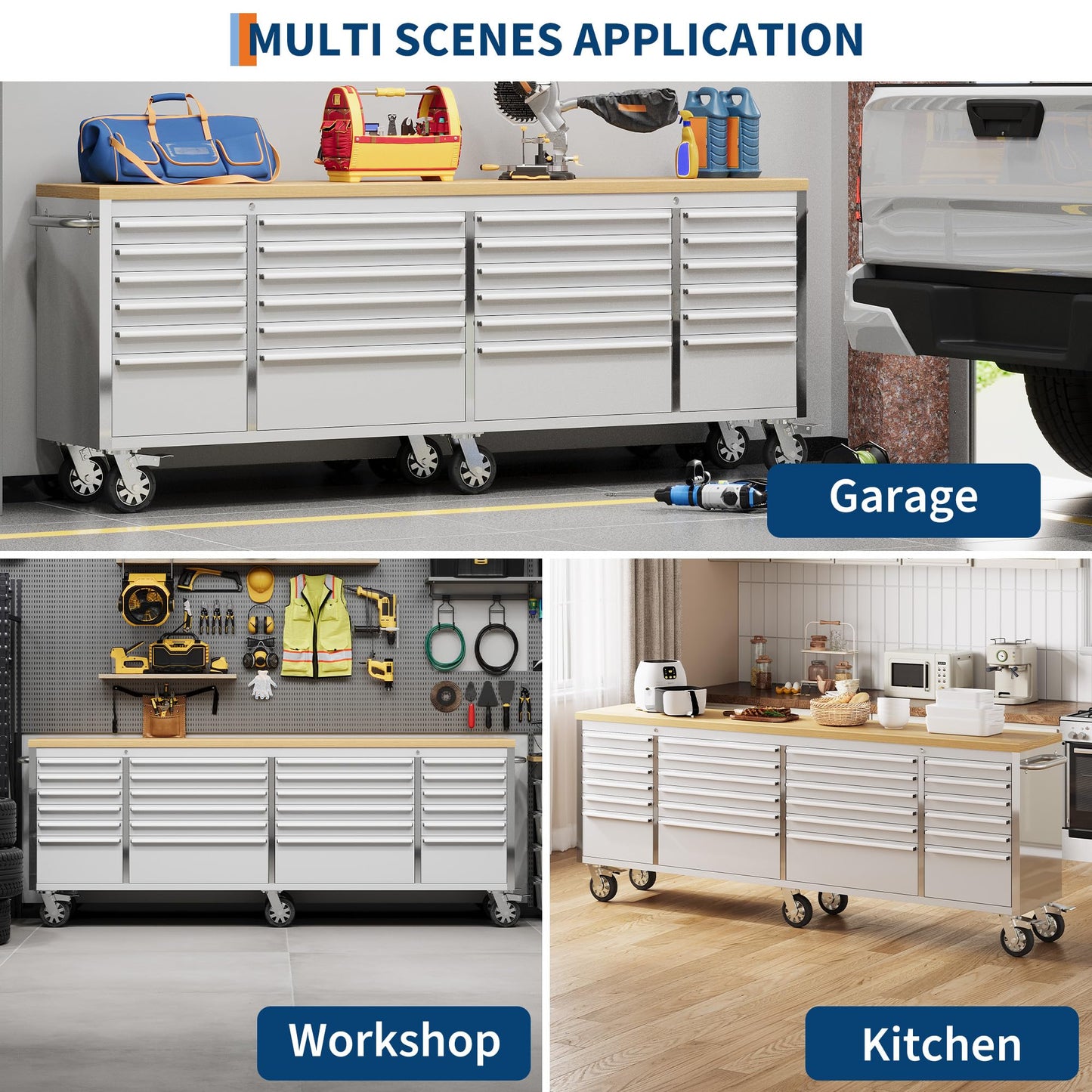 GarveeTech 96 in Tool Chest, Tool Box Mobile 24 Drawers Storage Rolling Cabinet with Wheels Lock Key Locking System Drawer Liners for Garage Warehouse Repair Shop